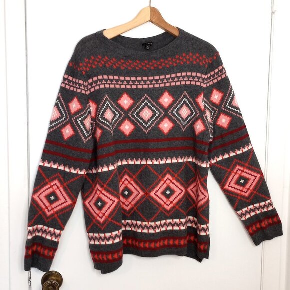 Talbots Sweaters - Talbots Grey & Pink Geometric Argyle Diamond Lambswool Blend Sweater